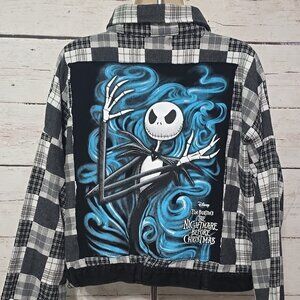 OOAK Upcycled Flannel Jacket Nightmare Before Christmas Jack Skellington Women L
